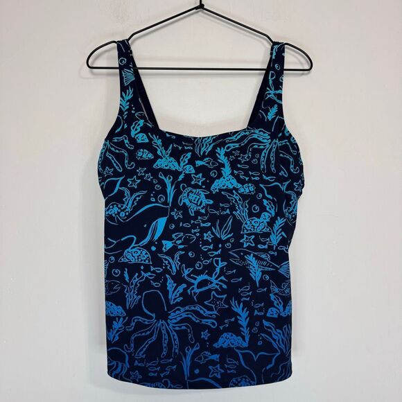 Lands End Oceanic Print Square Neck Tankini Top 12 - Picture 1 of 5